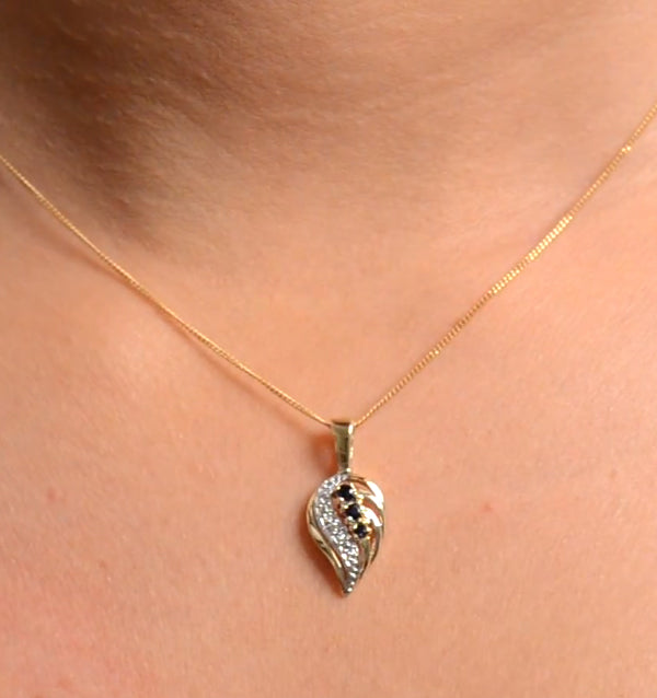 Sapphire 9 x 14 mm And Diamond 9K Yellow Gold Pendant Necklace